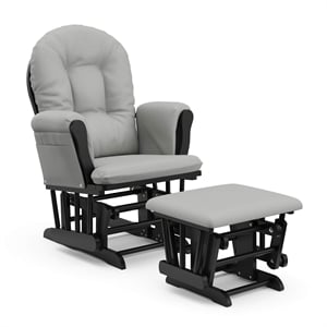 Stork Craft USA Hoop Wood and Fabric Glider and Ottoman in Black and Gray