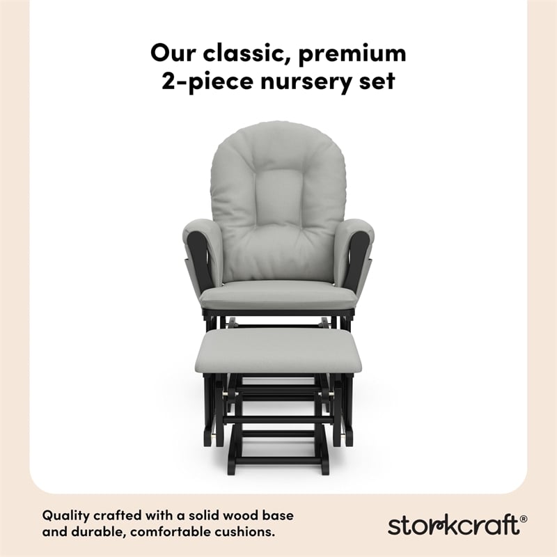 Stork Craft USA Hoop Wood and Fabric Glider and Ottoman in Black and Gray