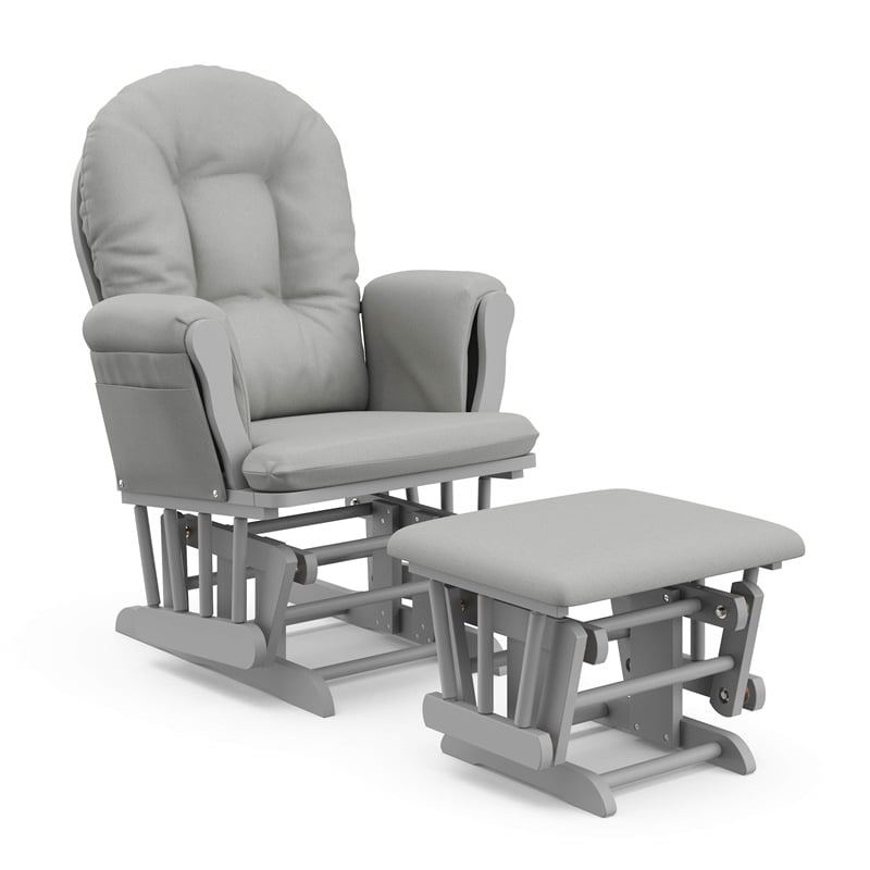 Stork Craft USA Hoop Wood and Fabric Glider and Ottoman in Pebble Gray