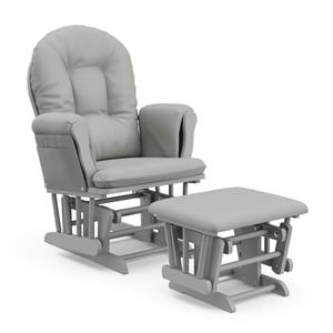 Stork Craft USA Hoop Wood and Fabric Glider and Ottoman in Pebble Gray