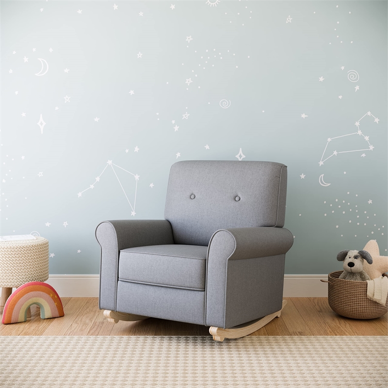 Stork Craft USA Graco Harper Wood and Tufted Fabric Convertible Rocker in Gray