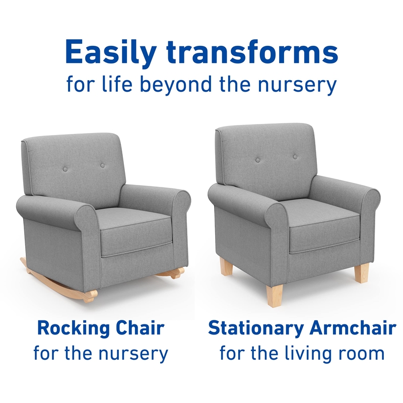Stork Craft USA Graco Harper Wood and Tufted Fabric Convertible Rocker in Gray