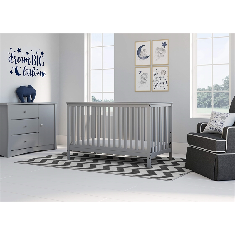 Stork Craft USA Hillcrest Wood 4-in-1 Convertible Crib in Pebble Gray