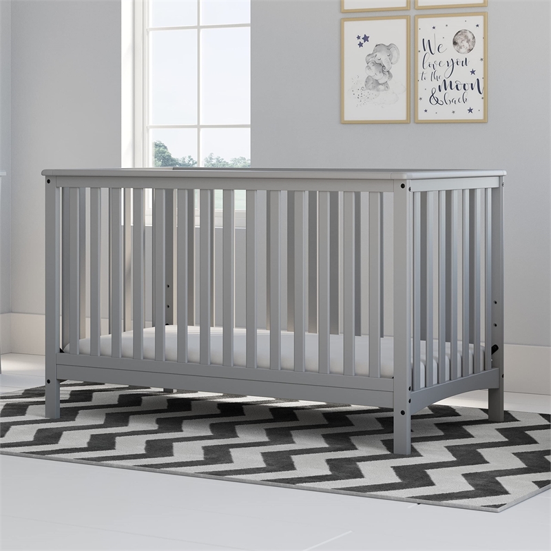 Stork Craft USA Hillcrest Wood 4-in-1 Convertible Crib in Pebble Gray