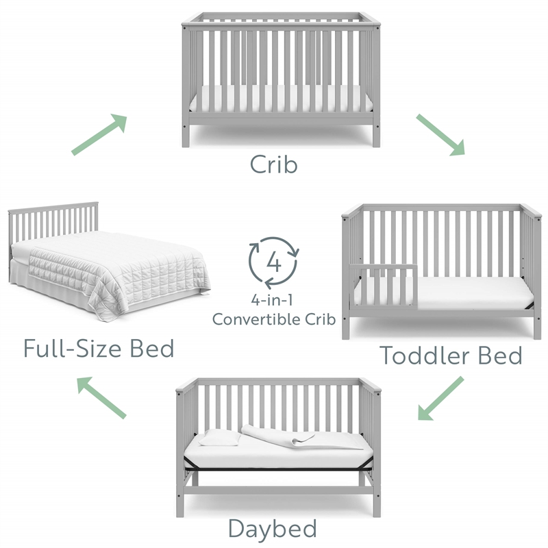 Stork Craft USA Hillcrest Wood 4-in-1 Convertible Crib in Pebble Gray