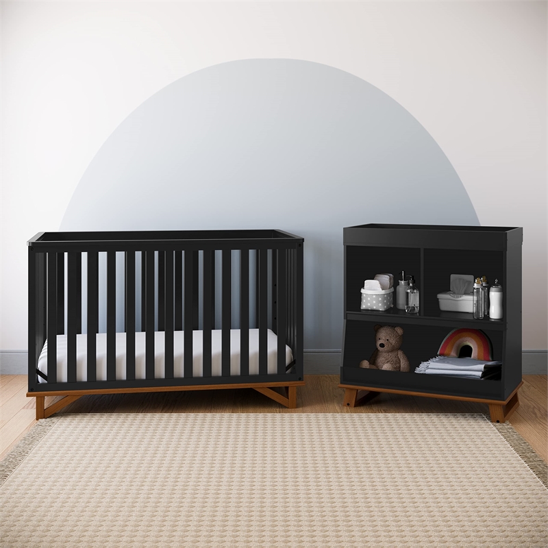 Stork Craft USA Santa Monica Wood 5-in-1 Convertible Crib in White/Pebble Gray