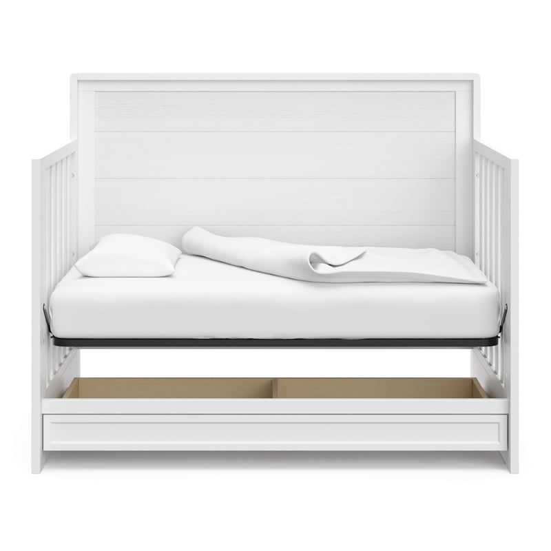 Stork Craft USA Luna Wood 4-in-1 Convertible Crib with Drawer in White
