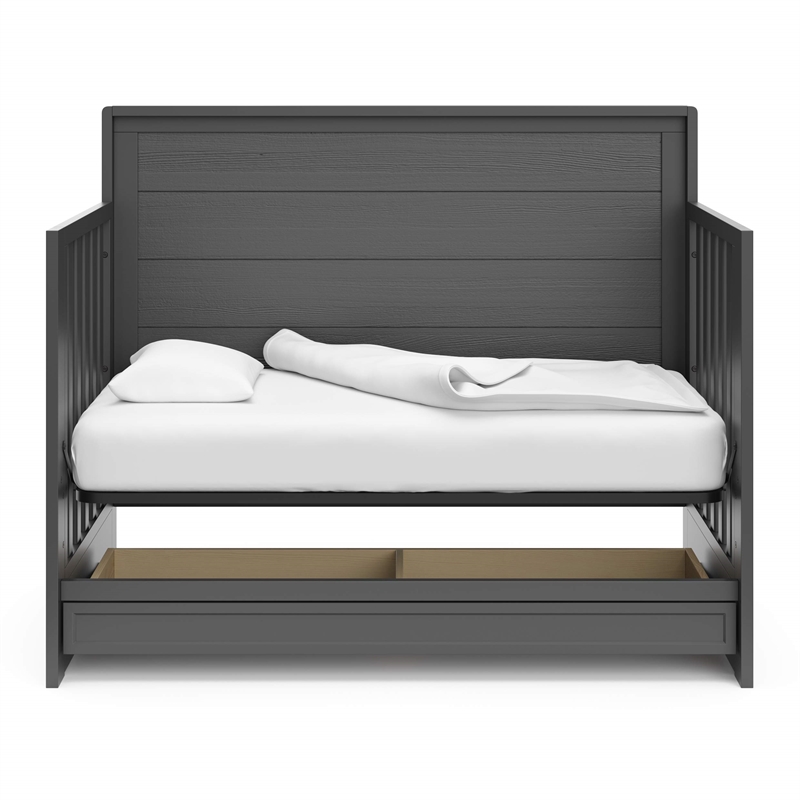Stork Craft USA Luna Wood 4-in-1 Convertible Crib with Drawer in Gray