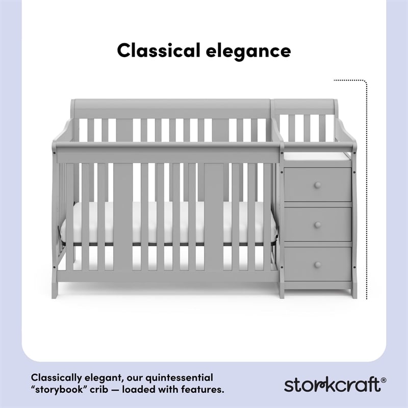 Stork Craft USA Portofino Wood 4-in-1 Convertible Crib and Changer - Pebble Gray