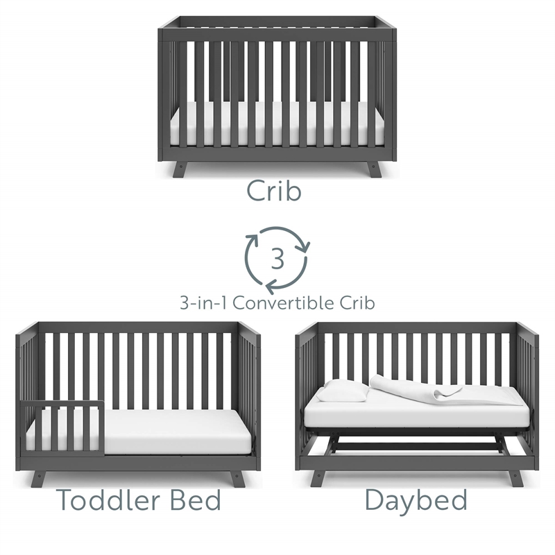 Stork Craft USA Beckett Wood 3-in-1 Convertible Crib in Gray Finish