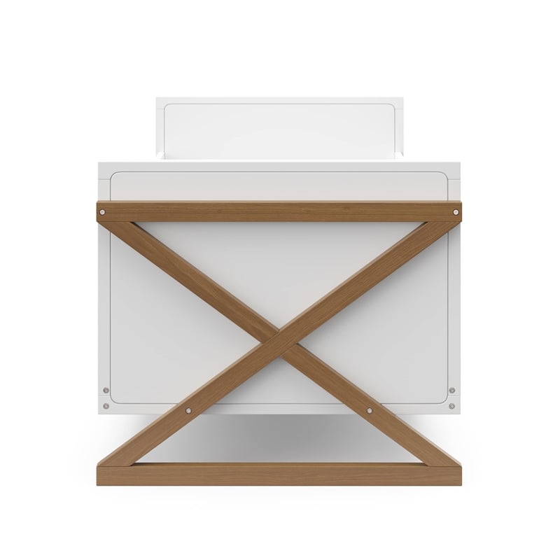 Stork Craft USA Equinox Wood Toddler Bed with Guardrails in White/Driftwood