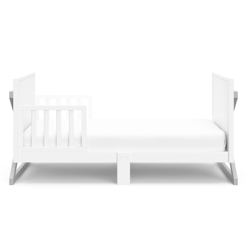 Stork Craft USA Equinox Wood Toddler Bed with Guardrails in White/Gray