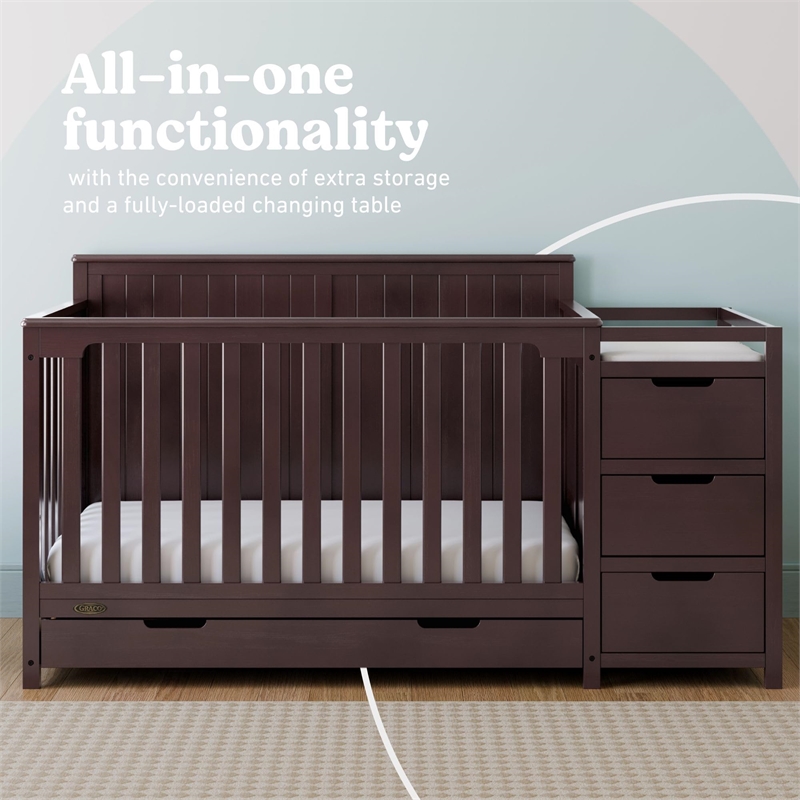 Stork Craft USA Graco Hadley Wood 4-in-1 Convertible Crib & Changer in Espresso