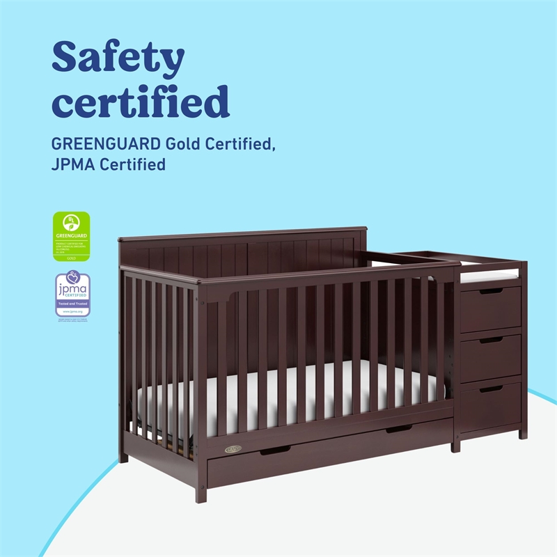 Stork Craft USA Graco Hadley Wood 4-in-1 Convertible Crib & Changer in Espresso
