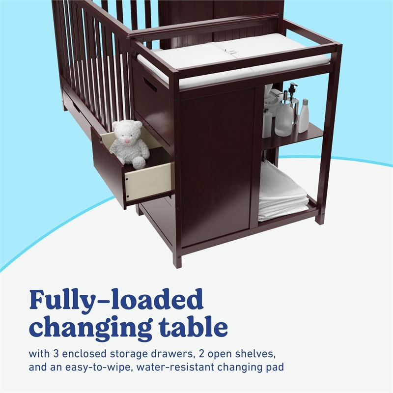 Stork Craft USA Graco Hadley Wood 4-in-1 Convertible Crib & Changer in Espresso