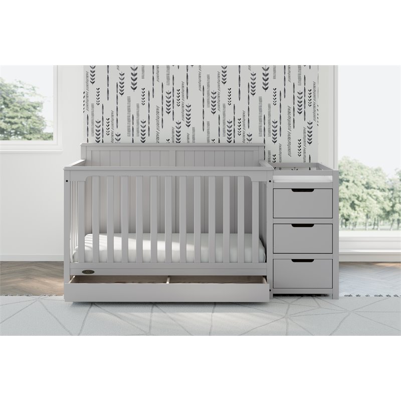 Stork Craft USA Graco Hadley Wood 4-in-1 Convertible Crib & Changer in Gray