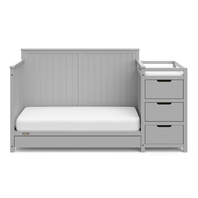 Stork Craft USA Graco Hadley Wood 4-in-1 Convertible Crib & Changer in Gray