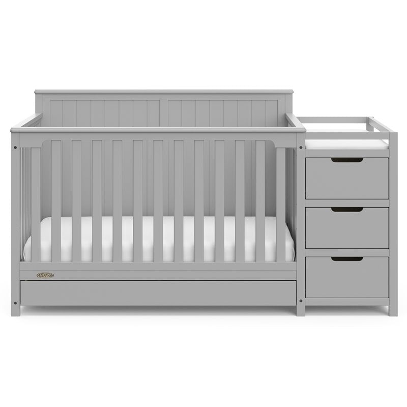 Stork Craft USA Graco Hadley Wood 4-in-1 Convertible Crib & Changer in Gray