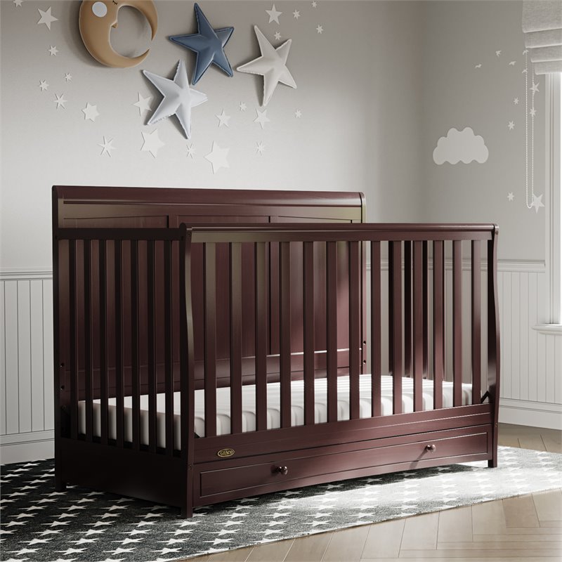 Stork Craft USA Graco Asheville Wood 4-in-1 Convertible Crib in Espresso