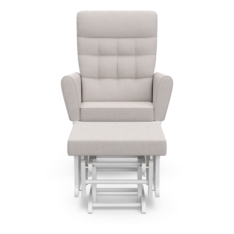 Stork Craft USA Harmony Premium Wood and Fabric Glider and Ottoman in White/Gray