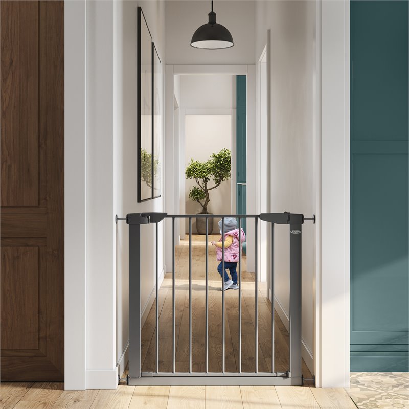 Stork Craft USA Graco Babysteps Premium Metal Walk-Thru Safety Gate in Gray