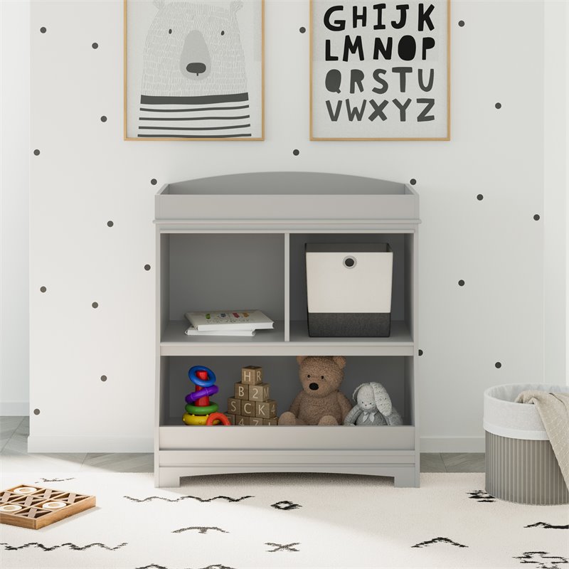 Stork Craft USA Graco Benton Wood Changing Table w/ Storage and Topper in Gray