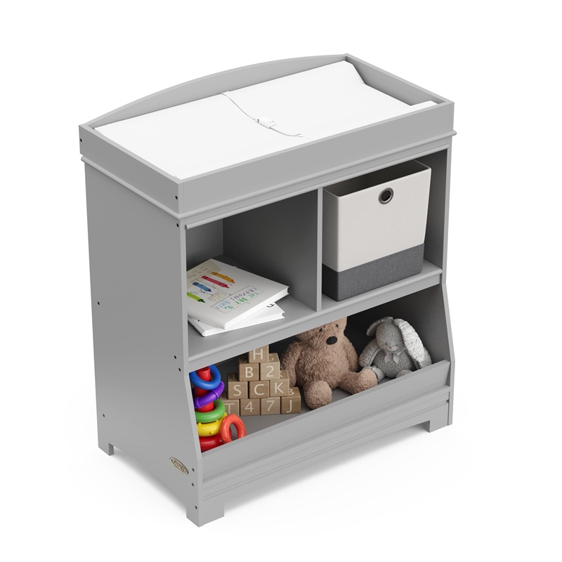 Stork Craft USA Graco Benton Wood Changing Table w/ Storage and Topper in Gray