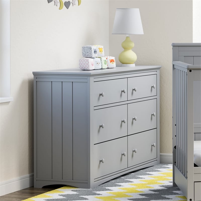 Stork Craft USA Graco Hadley 6-Drawer Wood Double Dresser in Pebble Gray