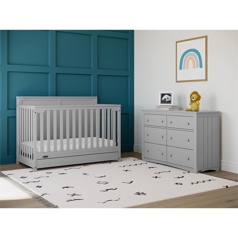 Stork Craft USA Graco Hadley 6-Drawer Wood Double Dresser in Pebble Gray