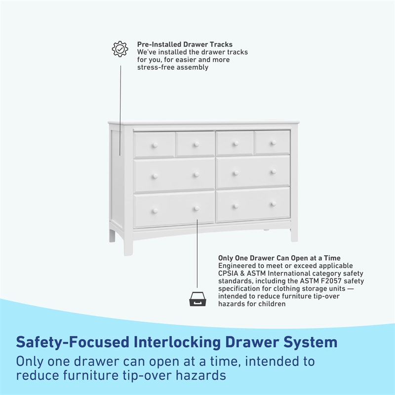 Stork Craft USA Graco Benton 6-Drawer Wood Double Dresser in White