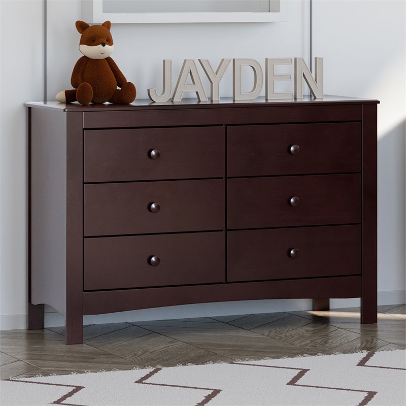 Stork Craft USA Graco Noah 6-Drawer Engineered Wood Double Dresser in Espresso