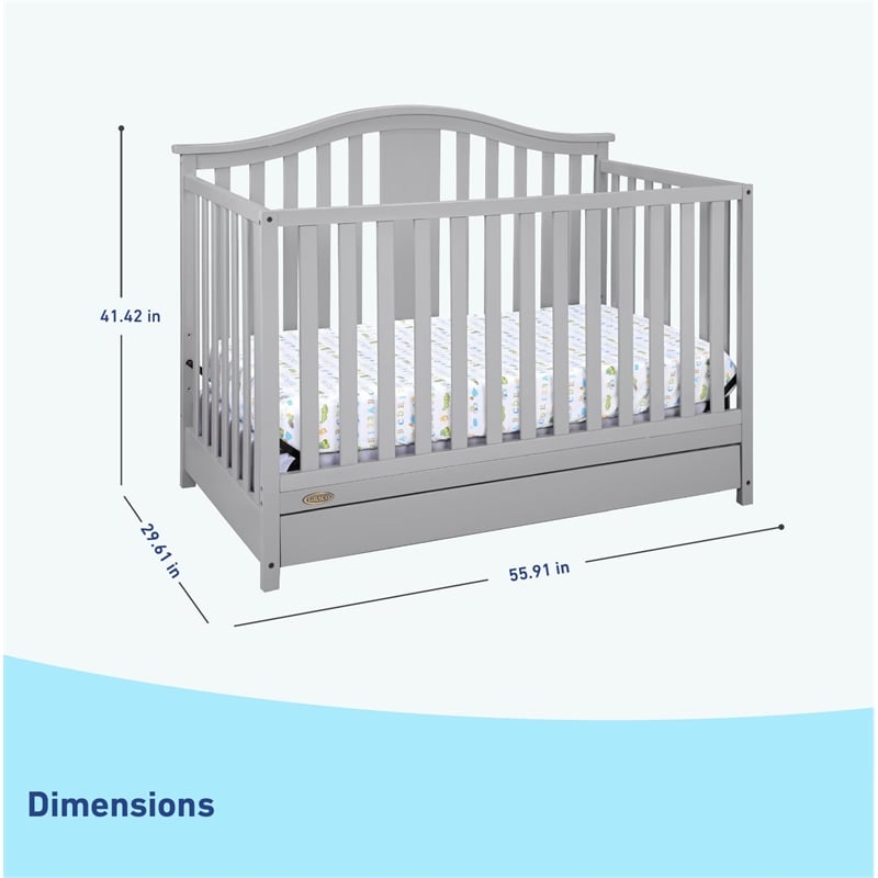 Stork Craft USA Graco Solano Wood 4-in-1 Convertible Crib with Drawer in Gray