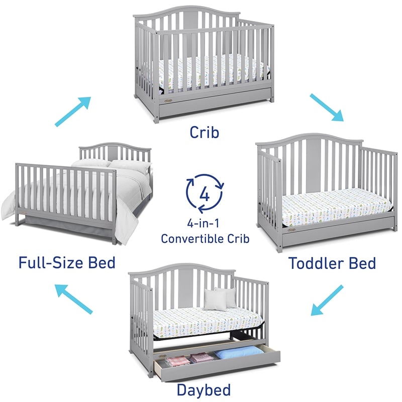 Stork Craft USA Graco Solano Wood 4-in-1 Convertible Crib with Drawer in Gray