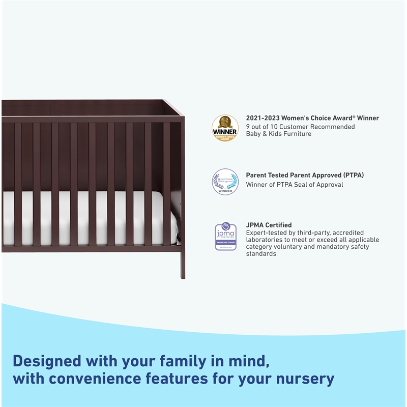 Stork Craft USA Graco Theo Wood 3-in-1 Convertible Crib in Espresso