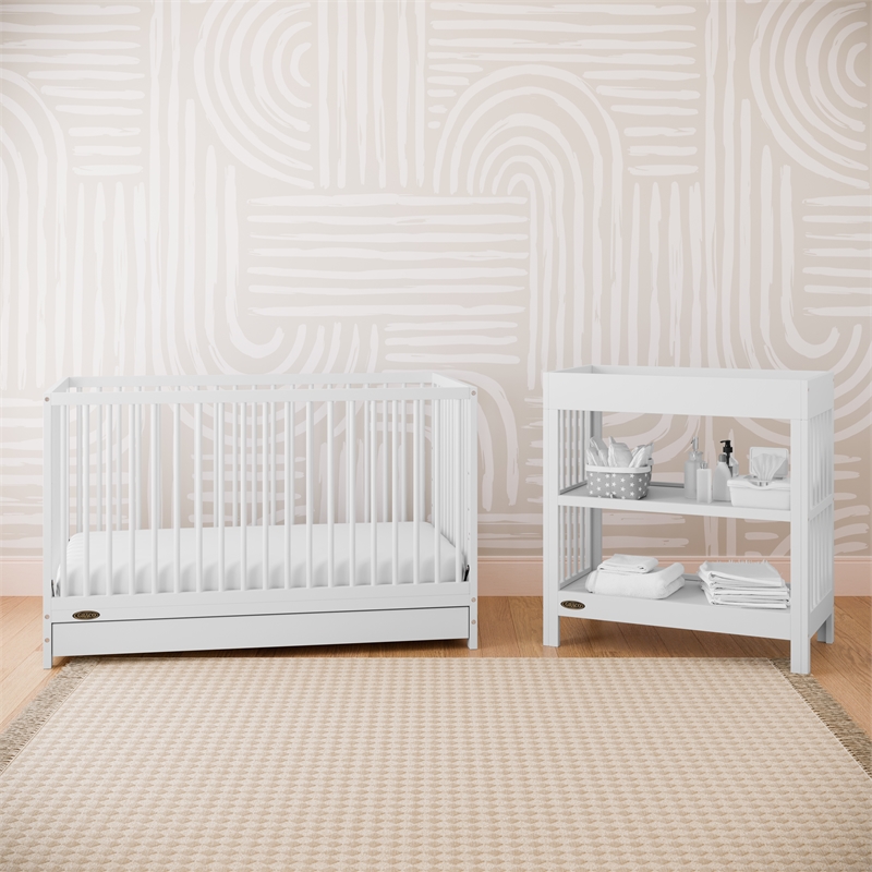 Stork Craft USA Teddi 5-in-1 Wood Convertible Crib w/ Drawer in White