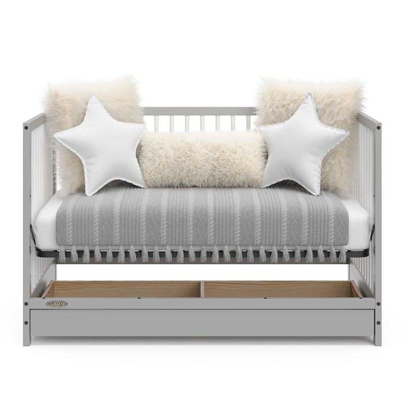 Stork Craft USA Teddi 5-in-1 Wood Convertible Crib w/ Drawer in Pebble Gray