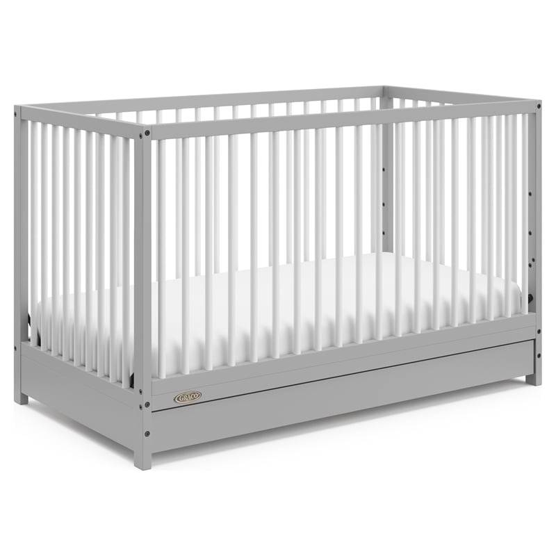 Stork Craft USA Teddi 5-in-1 Wood Convertible Crib w/ Drawer in Pebble Gray