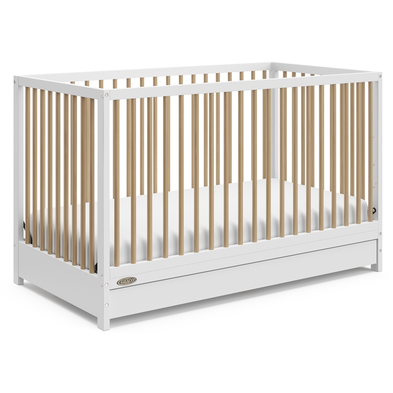 Stork Craft USA Teddi 5-in-1 Wood Convertible Crib w/ Drawer in White/Driftwood
