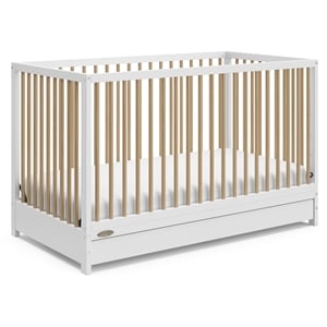 Stork Craft USA Teddi 5-in-1 Wood Convertible Crib w/ Drawer in White/Driftwood