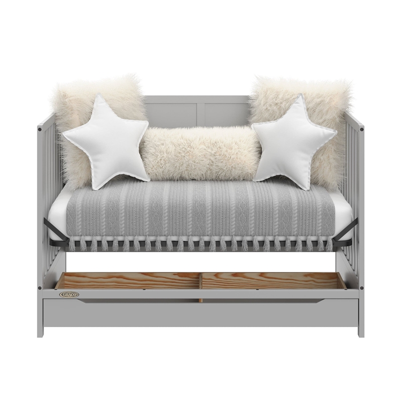 Stork Craft USA Melrose 5-in-1 Wood Convertible Crib with Drawer in Pebble Gray