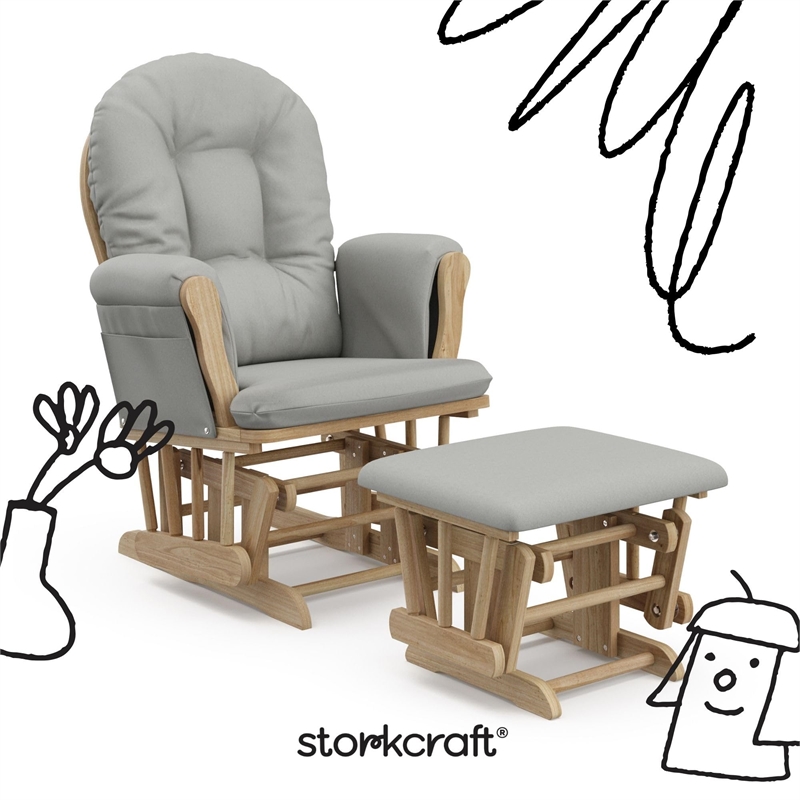 Storkcraft Hoop Glider and Ottoman - Natural with Light Gray