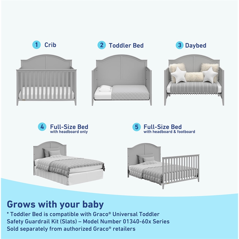 Graco Wilfred 5-in-1 Convertible Crib - Pebble Gray