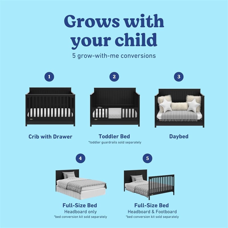 Graco Hadley 5-in-1 Convertible Crib with Drawer - Black