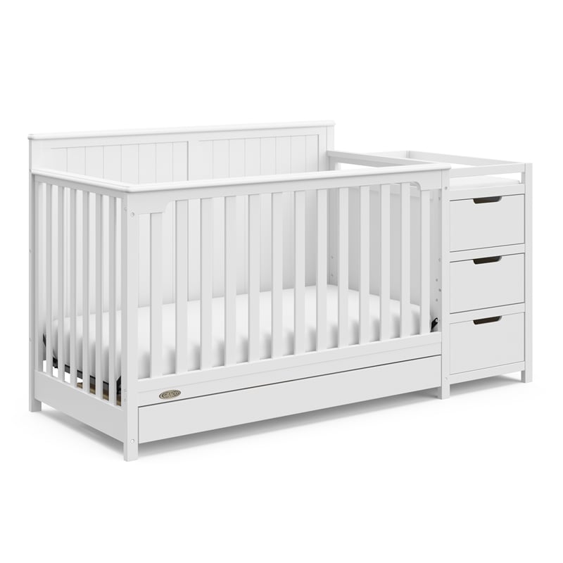 Graco Hadley Crib & Changer w/ Drawer with Crib and Toddler Mattress - White