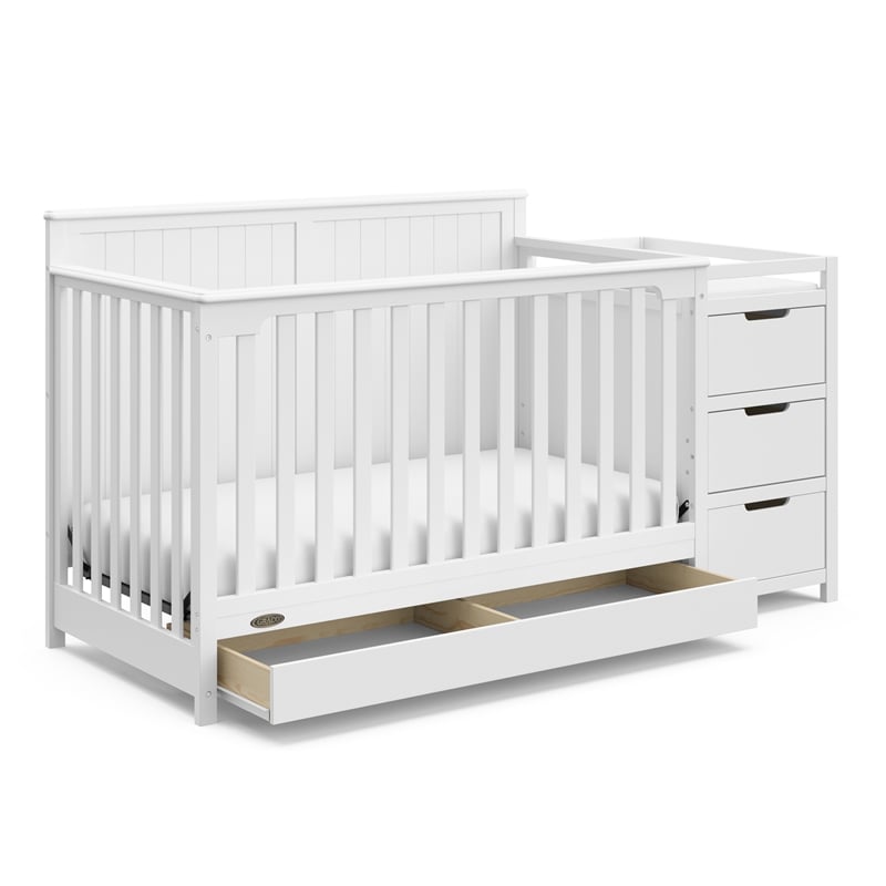 Graco Hadley Crib & Changer w/ Drawer with Crib and Toddler Mattress - White