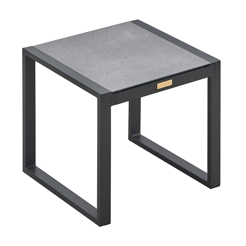 Tommy Hilfiger Hampton Outdoor Side Table with Gray Pebbled Glass