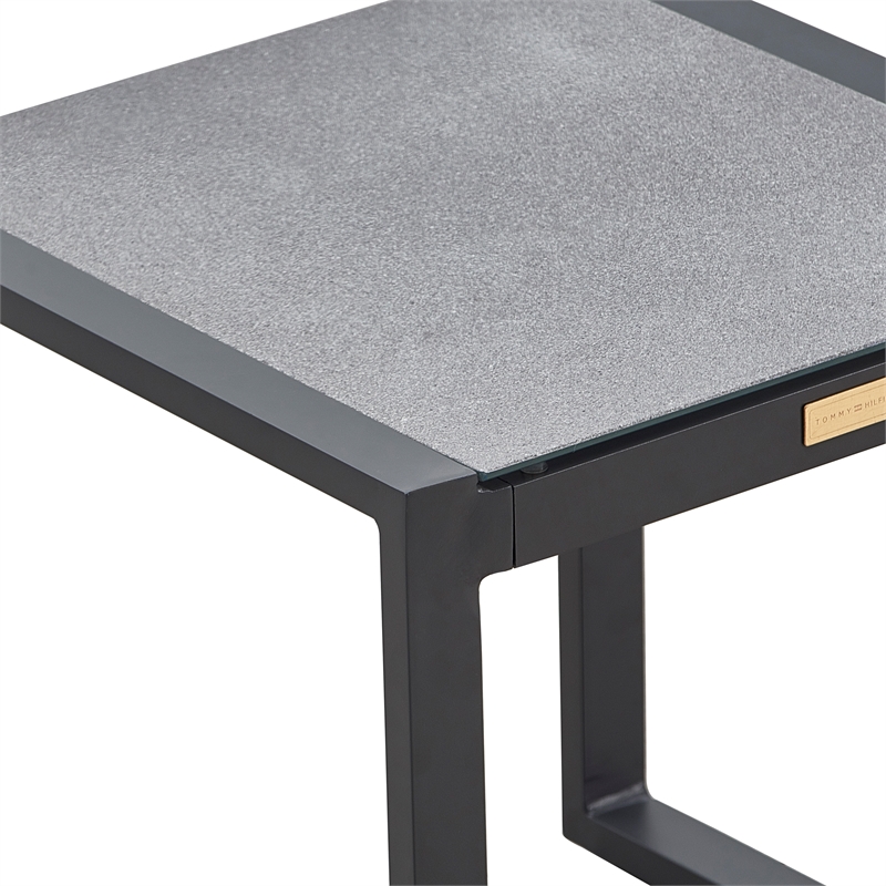 Tommy Hilfiger Hampton Outdoor Side Table with Gray Pebbled Glass