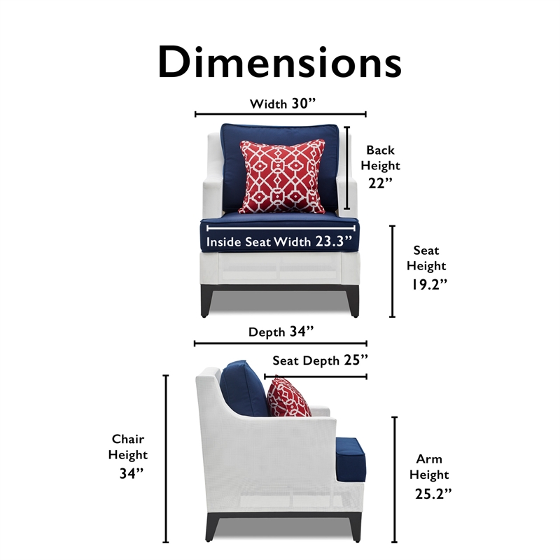 Tommy Hilfiger Hampton Outdoor Mesh Chair with Cushions White and Navy