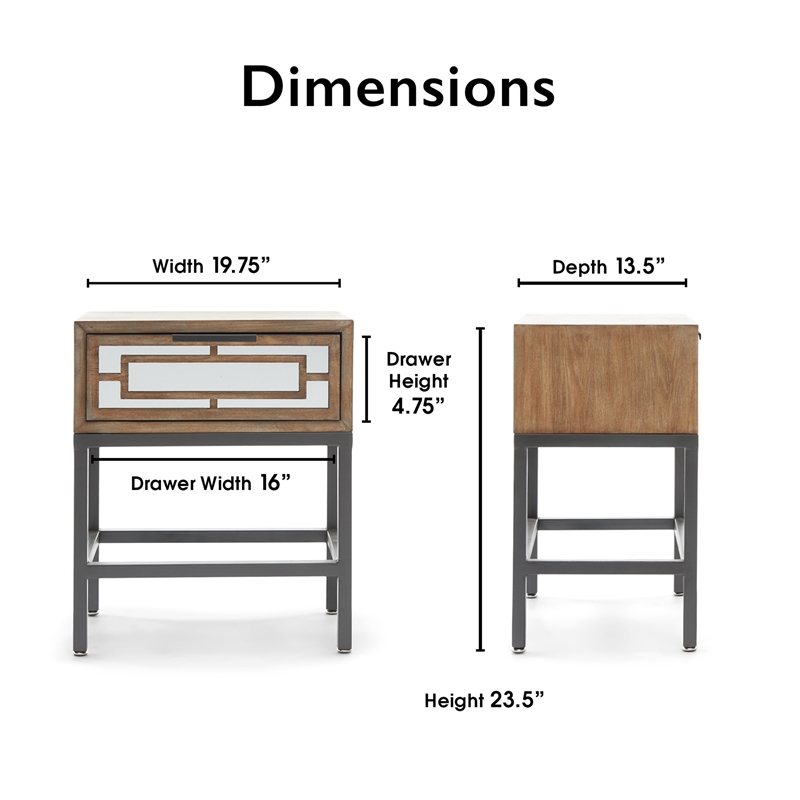 Tommy Hilfiger Hayworth Mirrored Side Table in Ash Gray
