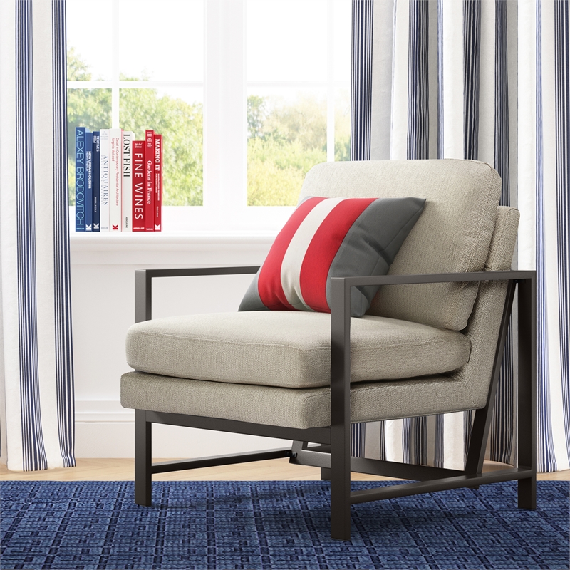 Tommy Hilfiger Russell Bronze Metal Frame Accent Chair Linen